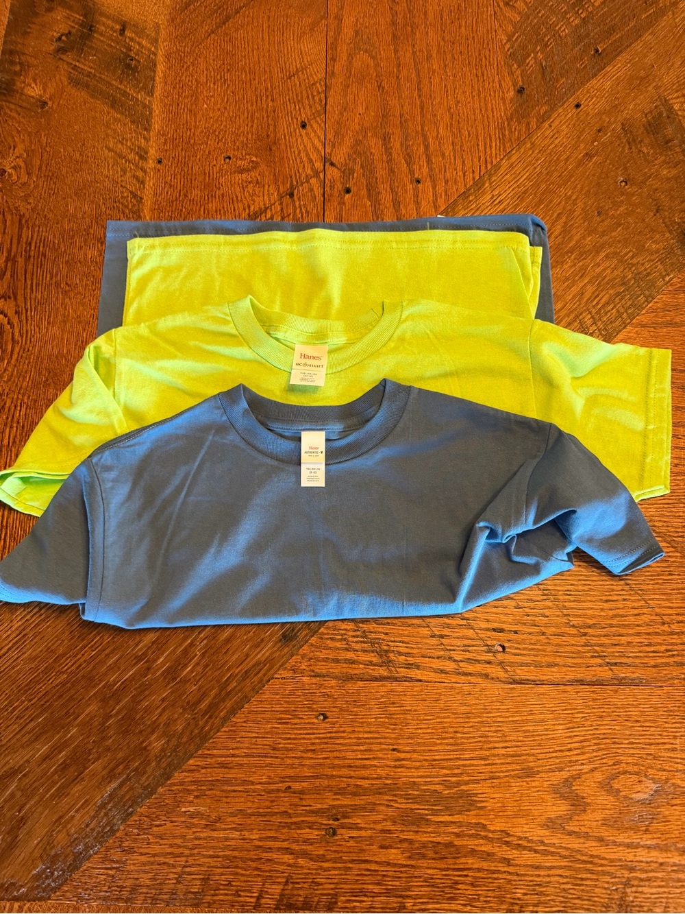 Hanes Kids Short-Sleeve Tees - Blue & Neon Yellow Sz 8/10 & 10/12